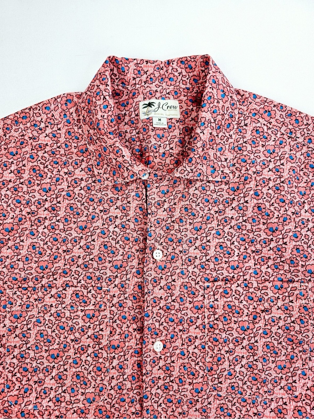 J. Crew Original Sportswear Size Medium Red Floral Short Sleeve Cotton Shirt